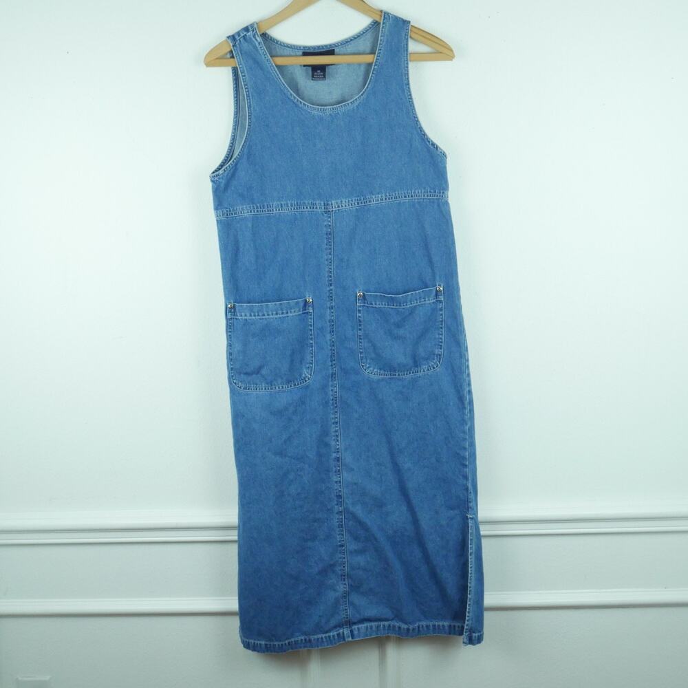 Vintage S Dress Denim Midi Modest‎ Pinafore Cottagecore Grunge Prairie Minimal